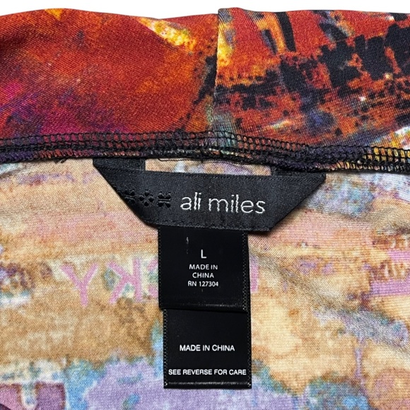 Ali Miles Slinky Black Tunic Top Size Large Colorful Trim Cowl Neck Lagenlook - Picture 6 of 9